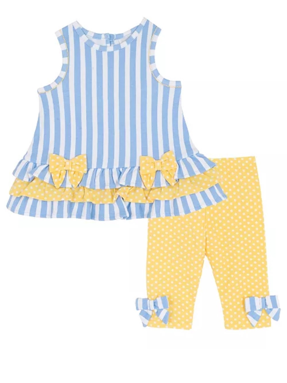Sleeveless Vertical-Striped Tunic Top & Dotted Leggings Set